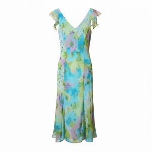 Vintage Y2K whimsy fairy floral pastel dress with ruffle trim